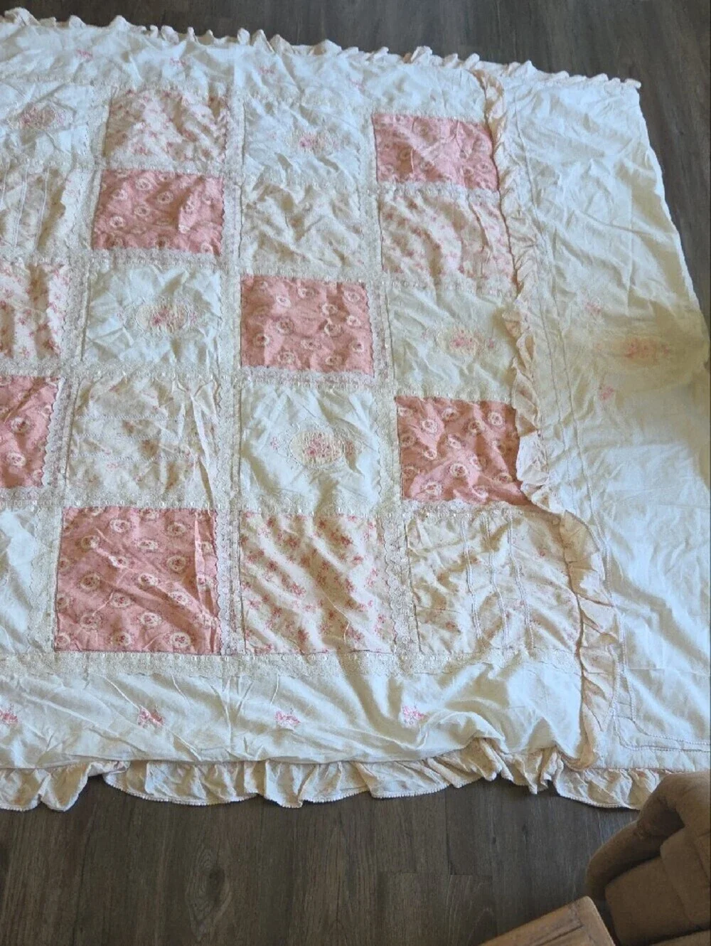 Vintage Classic Patchwork Pink and Cream Quilt Duvet Cover 86 × 78